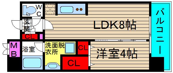 アーバネックス北堀江II(1LDK/13階)の間取り写真