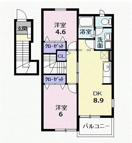 エステート若宮(2DK/2階)の間取り写真