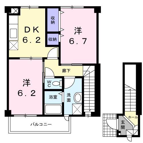 パルテール I(2DK/2階)の間取り写真