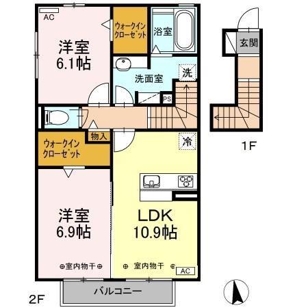 ケンズスクエアB(2LDK/2階)の間取り写真