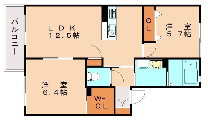 サン・ベレオ(2LDK/1階)の間取り写真