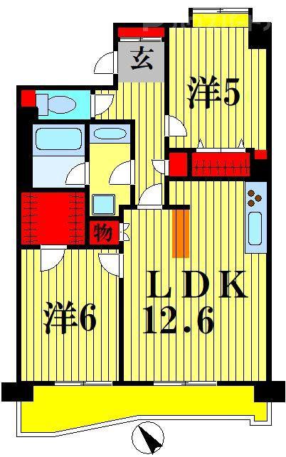 パインズマンション南柏クリエール(2LDK/2階)の間取り写真