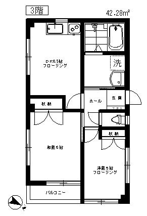 ハイポイント(2DK/3階)の間取り写真