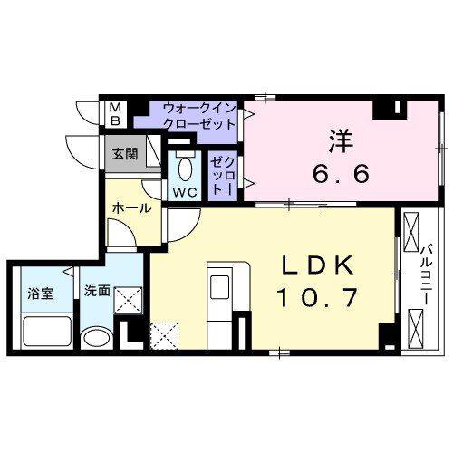 ハイダウェイ下古城(1LDK/2階)の間取り写真