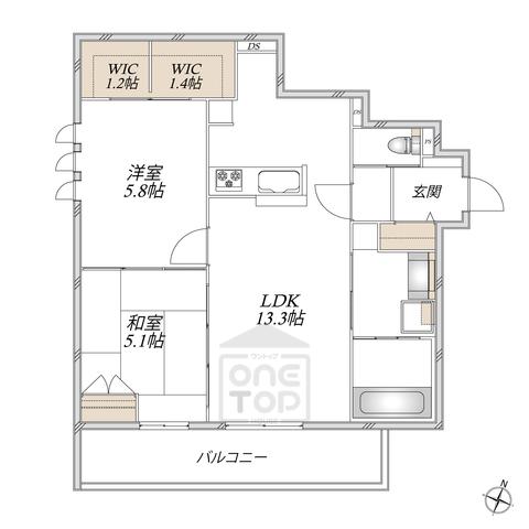 GARDEN CREST箕面船場(2LDK/2階)の間取り写真