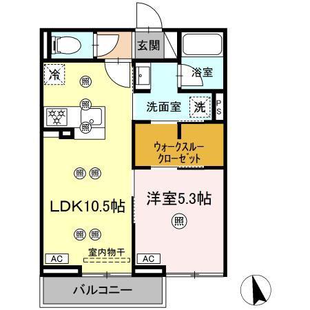 ディアライズ河内(1LDK/2階)の間取り写真