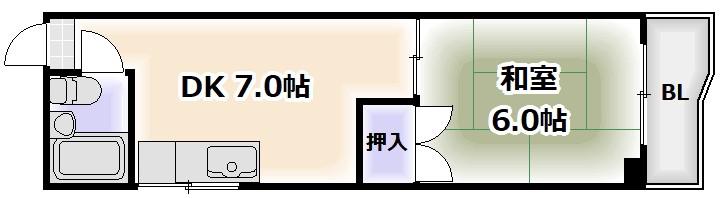 メゾン竹(1DK/4階)の間取り写真