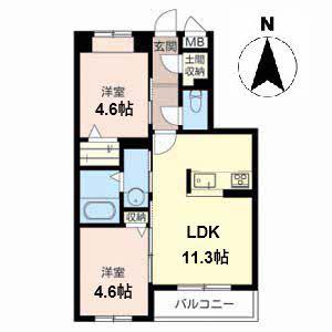 グランドシャーメゾン北花田S棟(2LDK/2階)の間取り写真