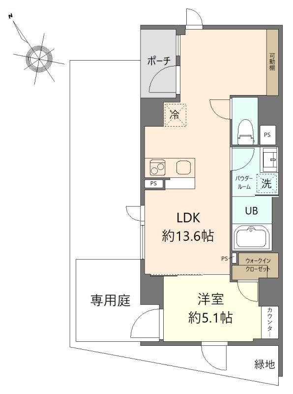 DI FORESTA KOSUGI (1LDK/1階)の間取り写真