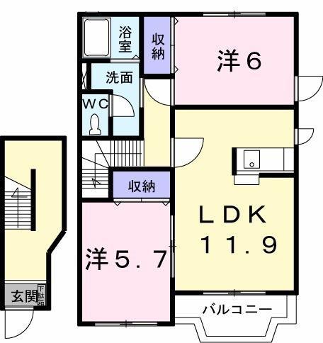 コート・エスポワールⅡ(2LDK/2階)の間取り写真