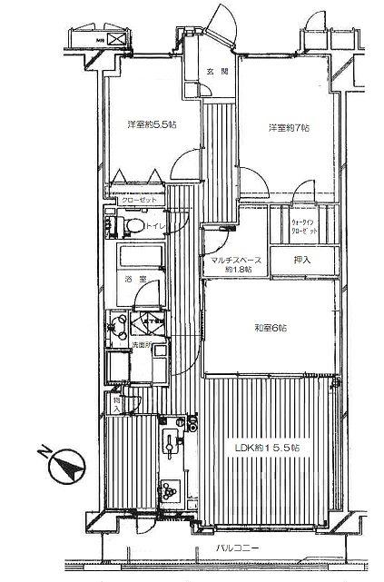 ヴェルレージュ本郷台(3LDK/4階)の間取り写真