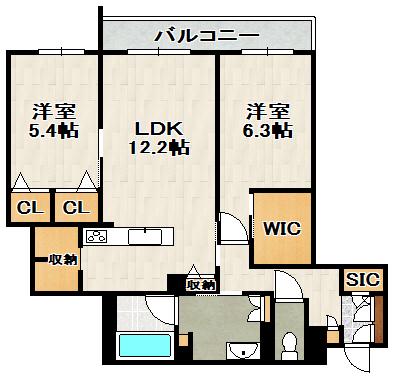 CELFENA 宝塚・川面 HAUTDEGAMME(2LDK/2階)の間取り写真