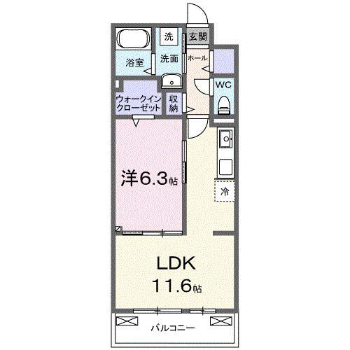ランドブルーム(1LDK/3階)の間取り写真
