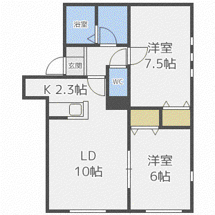 サンピラー菊水(2LDK/2階)の間取り写真