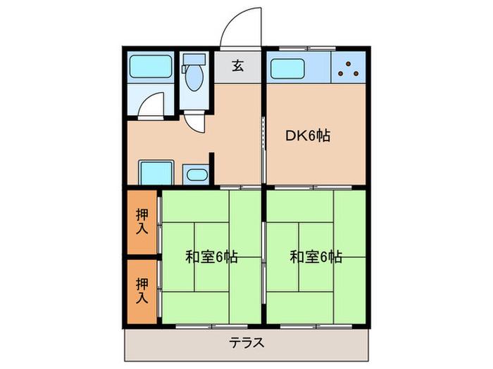 メゾンオカベA(2DK/1階)の間取り写真