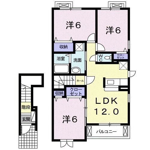 メゾン・ミニョン B(3LDK/2階)の間取り写真