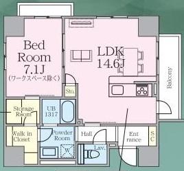 R.W.C(1LDK/7階)の間取り写真