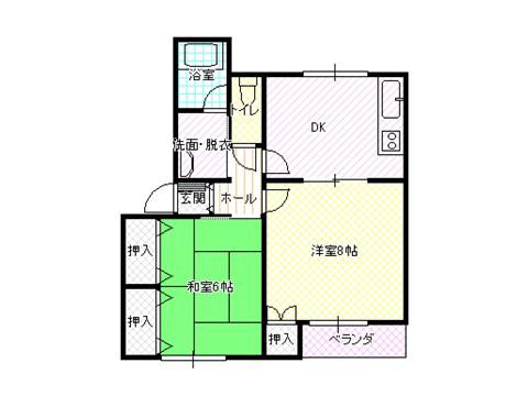 ハイツルフラン(2DK/1階)の間取り写真