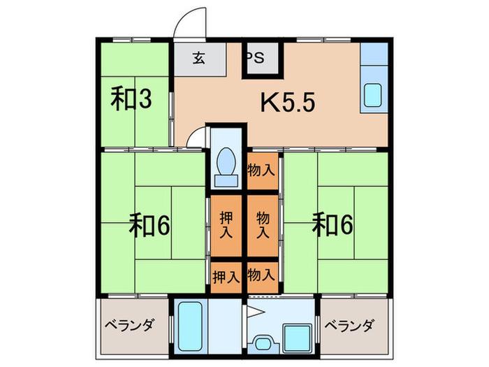 サンライズ高砂 4号棟(3K/4階)の間取り写真