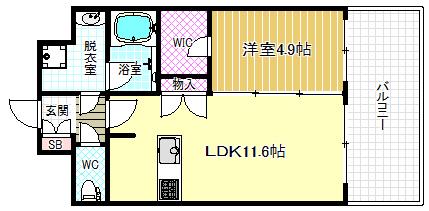 ミヤレジデンス西天満ANNEX(1LDK/4階)の間取り写真