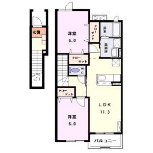 トロワ ブリランIII(2LDK/2階)の間取り写真