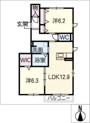 リヴィエールII(2LDK/1階)の間取り写真