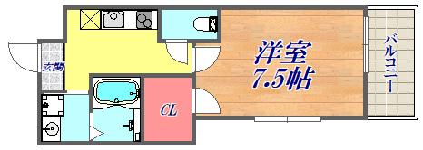 フジパレス東園田サウス(1K/1階)の間取り写真