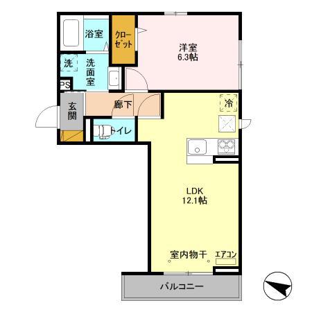 メルヴェイユおおたかの森Ⅱ(1LDK/1階)の間取り写真