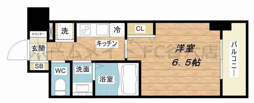 ジアコスモ難波南(1K/9階)の間取り写真