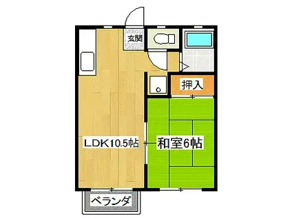 ビブロスヒルB棟(1LDK/2階)の間取り写真