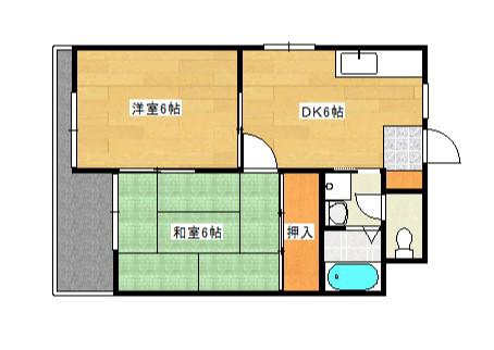ベルメゾン田方(2DK/3階)の間取り写真