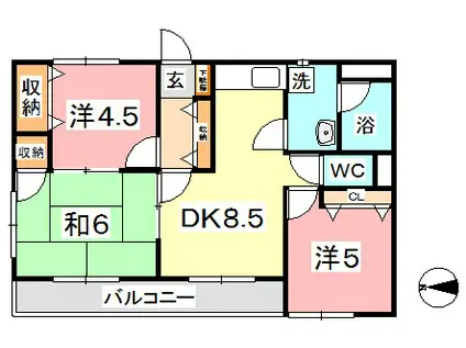 デューク白楽町 I(3DK/1階)の間取り写真