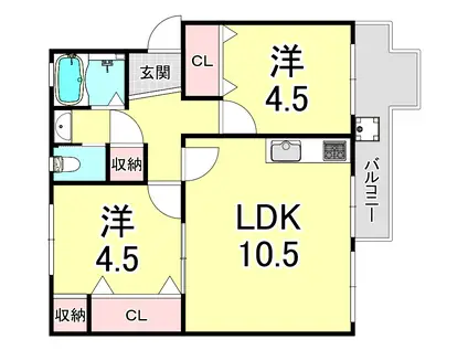 明舞第一団地二号棟(2LDK/3階)の間取り写真