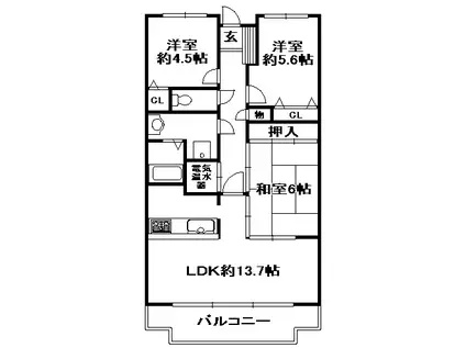 トーカンマンション新三田C棟(3LDK/1階)の間取り写真