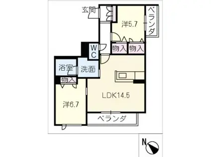 サンオーレ(2LDK/2階)の間取り写真