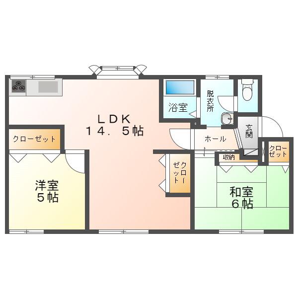 ドミールふじ(2LDK/2階)の間取り写真