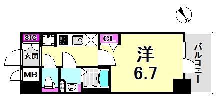 プレサンス THE神戸(1K/6階)の間取り写真