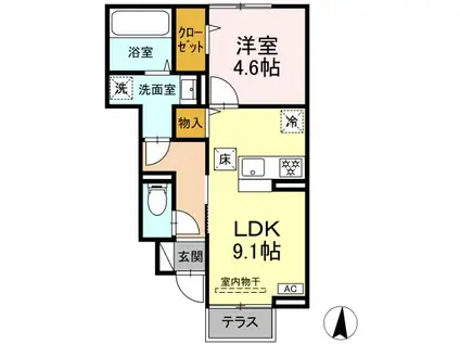 ハニーハイム(1LDK/1階)の間取り写真