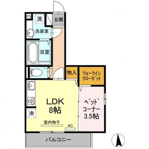 カンパーナ勝山(1LDK/1階)の間取り写真