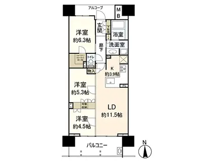 パークコート上前津プレミアプラス(3LDK/2階)の間取り写真