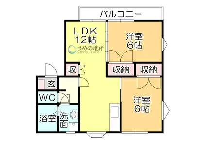 上津コーポB棟(2LDK/1階)の間取り写真