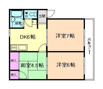 ロイヤルクイーンズパーク池田(3DK/2階)の間取り写真