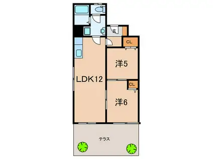北夙川ハイツ(2LDK/1階)の間取り写真