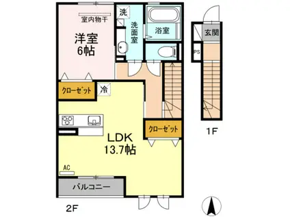 ボナール・ソフィアB(1LDK/2階)の間取り写真