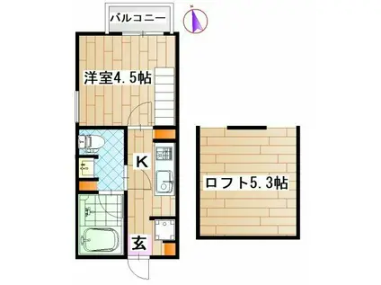 シャトレ生田緑地(1K/2階)の間取り写真