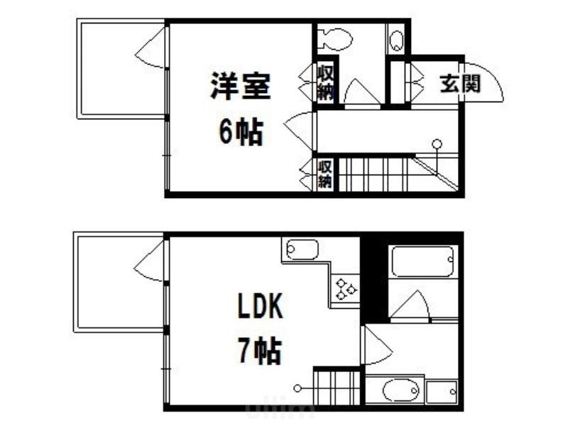 ヴェルビュ二条城東(1LDK/2階)の間取り写真
