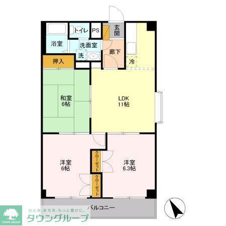 山善ビル(3LDK/5階)の間取り写真