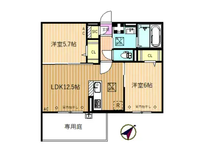 カメリア(2LDK/1階)の間取り写真
