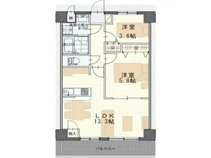 アズールコート名取(2LDK/2階)の間取り写真