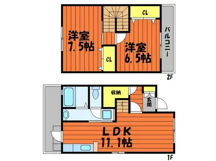 ミュージアタウン片島町B棟(2LDK/2階)の間取り写真